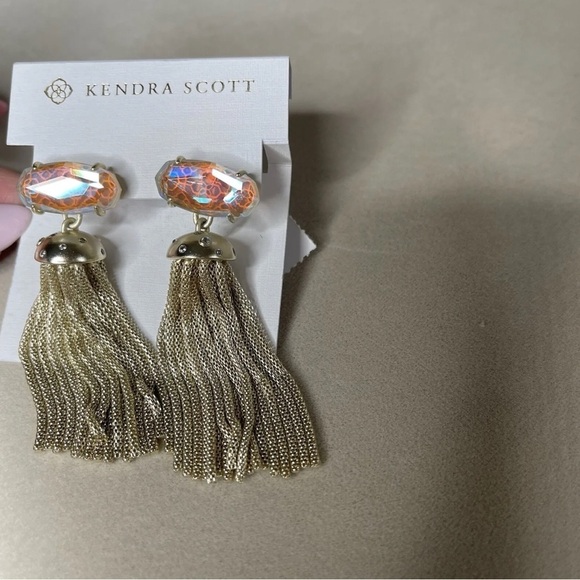 New! Kendra Scott Freya Statement Earrings Gold Dichroic Glass $128 - Picture 2 of 3